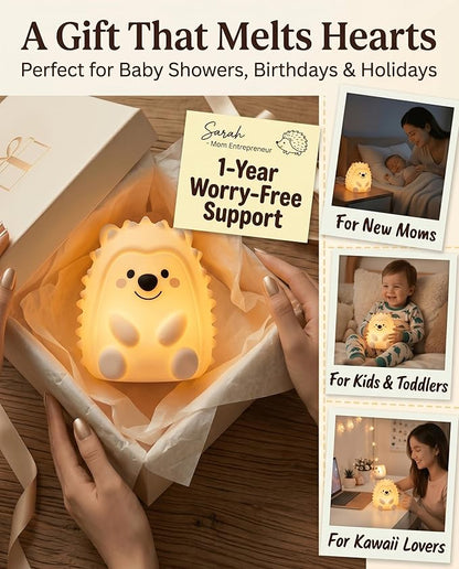 Hedgehog Night Light for Kids, 15/30/60m Timer Squishy Silicone Baby Lamp, Remote & Touch 8-Color BPA-Free Rechargeable Nursery Light for Breastfeeding Bedside Sleep Buddy Decor Gift