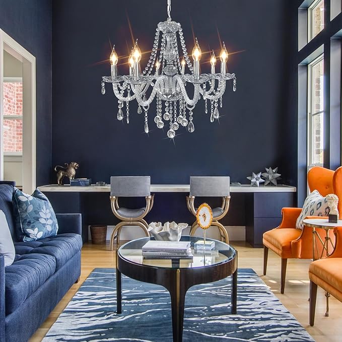 Crystal Chandeliers Candle Chandeliers Contemporary Elegant 8 Lights Dining Room Light Fixture LED Chandeliers Pendant Celing Lamp for Living Room, Bedroom, Gazebo
