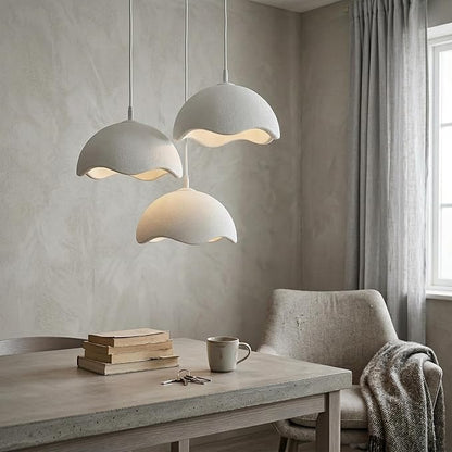JAYMP 15.7" Modern Pendant Light for Dining Room Kitchen Island Light Hanging Lamp E26 Base Japanese Wabi-Sabi Style Bird Nest Shape Lighting Fixture, 1 Pack (Matte White,D Shape, 40cm/15.7inch)