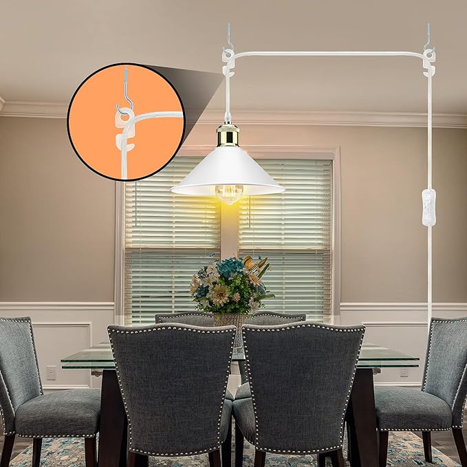 LYOOWNG Plug in Pendant Light, Industrial Hanging Light with Plug in Cord On/Off Switch, Modern Pendant Light with Plug in Cord, Farmhouse Pendant Light Fixture, White