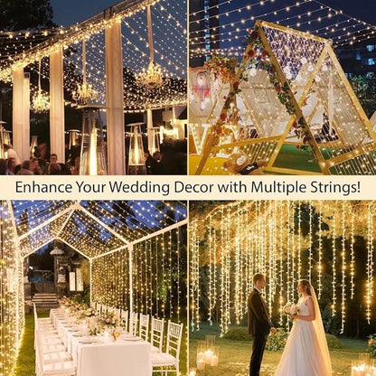 suddus Christmas Lights Outdoor, 66 ft 200 LED Plug in Warm White Fairy String Lights with Remote, Twinkle Lights for Bedroom Indoor Xmas Tree Dorm Wedding Backyard Party Outdoor Decorations
