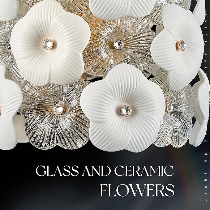 3-Lights Flower Glass Chandelier Modern Gold Cluster Pendant Light Fixture Adjustable Elegant Pendant Lighting for Dinning Room Bedroom Kitchen Island Hallway Entryway