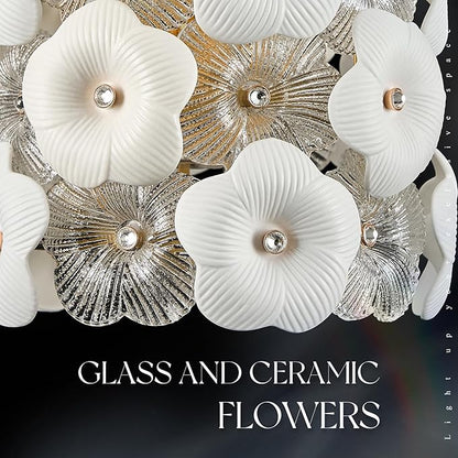 3-Lights Flower Glass Chandelier Modern Gold Cluster Pendant Light Fixture Adjustable Elegant Pendant Lighting for Dinning Room Bedroom Kitchen Island Hallway Entryway