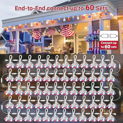 LAMPHOME 4-Pack 26Ft Outdoor Red White Blue String Lights, Patriotic Patio Light with 12+1 Edison Bulbs, LED Shatterproof String Lights for Outside Bistro Christmas Patio Party Decorations