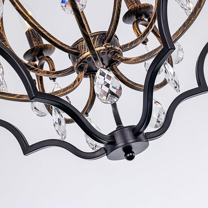 TOCHIC 5 Lights Farmhouse Chandelier, Rustic Orb Chandeliers for Dining Room, Black Crystal Chandelier Light Fixture for Living Room, Bedreoom, Hallway, Bronze, D 27"
