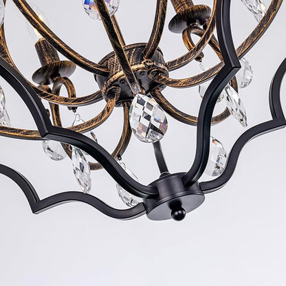 TOCHIC 5 Lights Farmhouse Chandelier, Rustic Orb Chandeliers for Dining Room, Black Crystal Chandelier Light Fixture for Living Room, Bedreoom, Hallway, Bronze, D 27"
