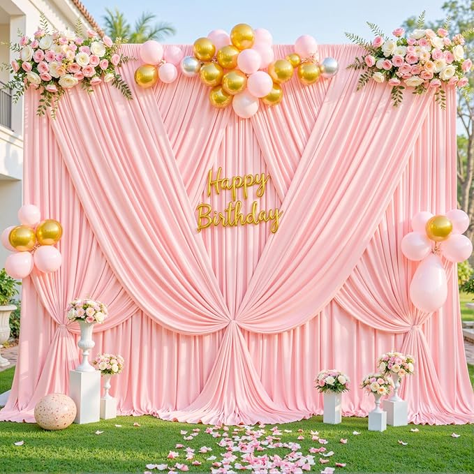 8 Panels Blush Pink Backdrop Curtain for Parties Wedding Wrinkle Free Pink Photo Curtains Backdrop Drapes Fabric Decoration for Baby Shower Birthday Party 40ft(W) x 10ft(H)