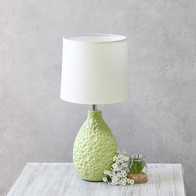 Simple Designs LT1193-GRN 14.17" Refined and Textured Oval Stucco Ceramic Table Lamp, for Living Room, Bedroom, Office, Green