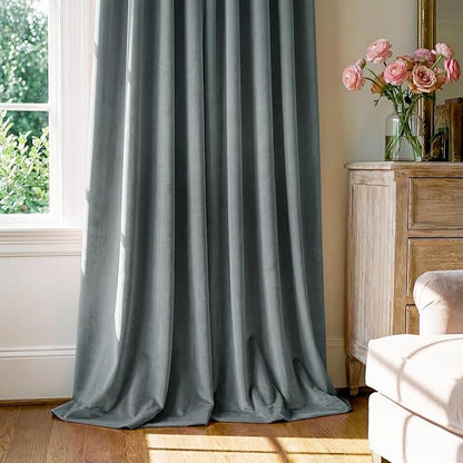 StangH Stone Blue Velvet Curtains 90 inches Long for Living Room, Back Tab Light Blocking Thermal Insulated Privacy Drapes for Nursery Bedroom Dining Room, W42 x L90, 2 Panels