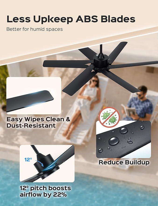 52 Inch Smart Ceiling Fan with LED Lights and WiFi Alexa APP Remote,Modern Black Ceiling Fan with ABS Blades,3CCT,6 Speed,Quiet Reversible DC Motor Indoor Outdoor Fan for Patio,Garage,Bedroom