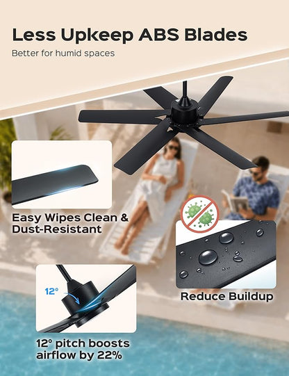 52 Inch Smart Ceiling Fan with LED Lights and WiFi Alexa APP Remote,Modern Black Ceiling Fan with ABS Blades,3CCT,6 Speed,Quiet Reversible DC Motor Indoor Outdoor Fan for Patio,Garage,Bedroom