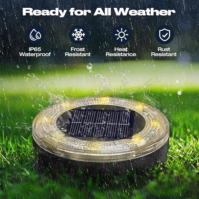 vighep Mini Outdoor Solar Lights，8 Pack Solar Garden Light for Outside IP65 Waterproof, 8 LED Disc Landscape Lighting for Garden Yard Driveway Walkway Poolside Deck Lawn Patio，Warm White
