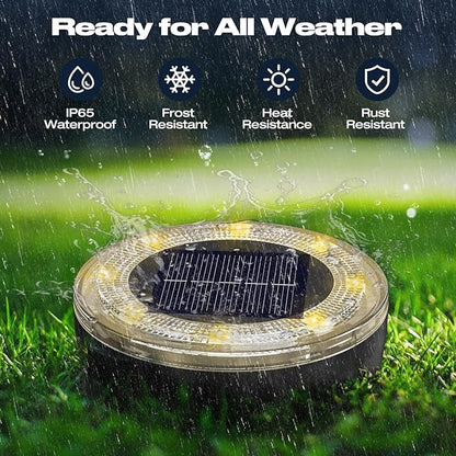 vighep Mini Outdoor Solar Lights，8 Pack Solar Garden Light for Outside IP65 Waterproof, 8 LED Disc Landscape Lighting for Garden Yard Driveway Walkway Poolside Deck Lawn Patio，Warm White
