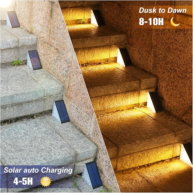 VOLISUN Solar Step Lights for Outside, Solar Stair Lights Outdoor Waterproof IP67, LED Outdoor Step Light, 80 Lumen, Deck Light for Outside, Front Porch and Patio(Black,8 Pack)