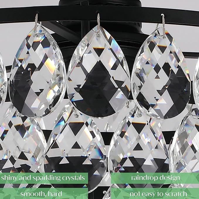 Luupyia Mini Crystal Chandelier Ceiling Light Small, Modern Crystal Ceiling Light for Hallway Overhead Fixtures Semi Flush Mount Mini Black Chandelier for Bedroom Hall Living Room Hallway