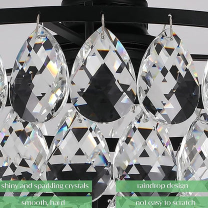 Luupyia Mini Crystal Chandelier Ceiling Light Small, Modern Crystal Ceiling Light for Hallway Overhead Fixtures Semi Flush Mount Mini Black Chandelier for Bedroom Hall Living Room Hallway
