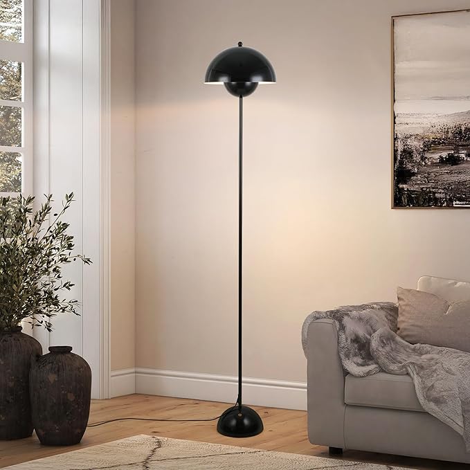 COSYLUX Modern Floor Lamp for Living Room, Industrial Tall Standing Lamp for Bedroom, Metal Shade Reflecting Light Reading Floor Lamp for Office, Nursery Room, Corner(Glossy Black)