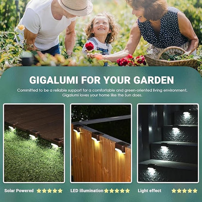 GIGALUMI Solar Deck Lights Outdoor, 16 Pack Waterproof LED Solar Lights for Stairs, Step, Fence, Railing, Yard and Patio (Cool White)