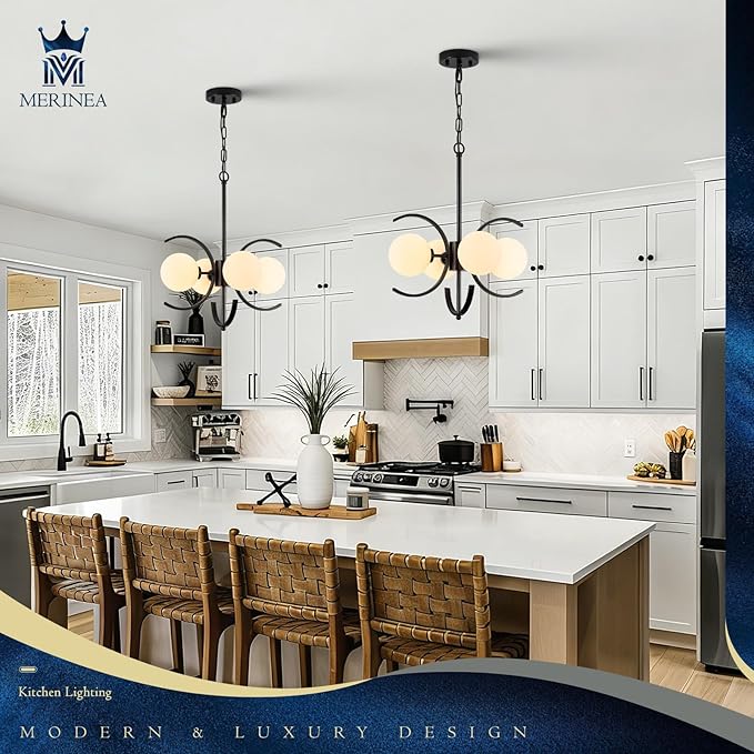 4-Light Modern Sputnik Chandelier L16.5”Small Mid Century Milk Glass Globe Ceiling Pendant Lighting Black Industrial Chandeliers for Entryway Hallway Dining Room Kitchen
