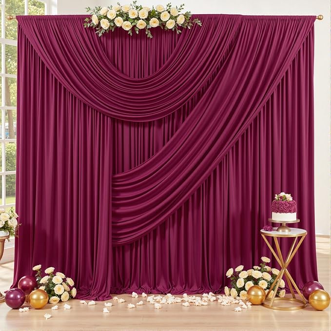 20ft x 15ft Burgundy Wrinkle Free Backdrop Curtains for Wedding Party Backdrops Curtain Drapes Fabric Decorations Photo Back Drop Cloth for Baby Shower Photography Stage Reception