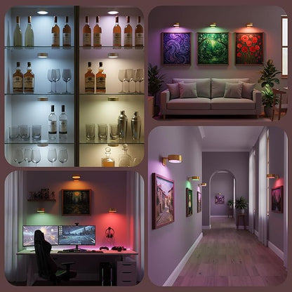 3-Pack Picture Lights for Wall, 13 RGB Color Changing Led Art Display Light with Rechargeable Battery Operated, Magnetic Painting Light with Remote Control, Wireless Home Wall Decorative Lighting