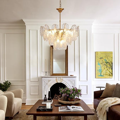 Gold Crystal Chandelier,24-inch Glass Kitchen Island Lights,10 Lights Dining Room Hanging Pendant Light Fixture for Living Room, Bedroom,Foyer, Bathroom,Entryway, Brass Finish, D23.62 xH19.68