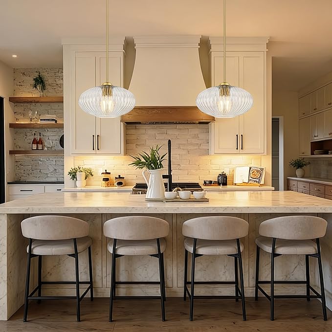 12" Clear Glass Modern Pendant Light Kitchen Island Brushed Gold Mid Century Modern Pendant Lighting with Clear Glass Hanging Pendant Light for Dining Room（Bulb Incl.）