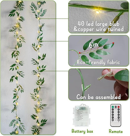 suddus Willow Vine with Fairy Lights Battery Operated, 12ft 40 LED Artificial Plants Lights with Remote, Hanging String Lights for Bedroom, Wall, Garden, Party, Wedding Decor (Warm White)