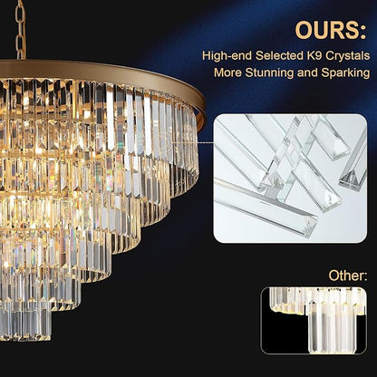 Modern Gold Crystal Chandeliers 35'' Large Chandeliers for High Ceiling Foyer K9 Crystal 6-Tier Luxury Chandelier 22-Light Round Ceiling Chandelier Light Fixtures for Staircase Entry Living Room
