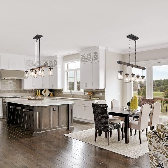 Mason Jar Chandelier, 5-Light Farmhouse Chandelier for Dining Room, 25.5" Rustic Island Lighting with Clear Glass Globes