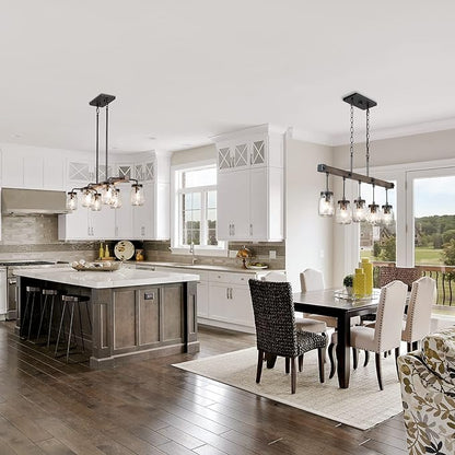 Mason Jar Chandelier, 5-Light Farmhouse Chandelier for Dining Room, 25.5" Rustic Island Lighting with Clear Glass Globes