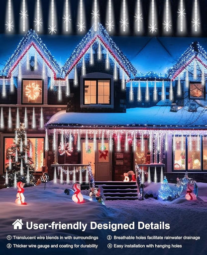 EAGWELL Christmas Lights Outdoor 12 Inch 10 Tubes Meteor Shower Light LED Falling Rain Drop Lights Icicle Cascading Xmas String Decor for Tree Wedding Party Garden Easter Light Decoration,Shine White