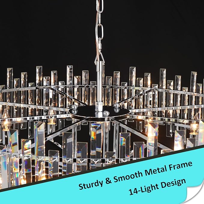Modern Crystal Chandelier Chrome, 39.4" Large Round Dining Room Chandelier Luxury Top K9 Hanging Pendant Light Fixture for Living Room Bedroom Entryway