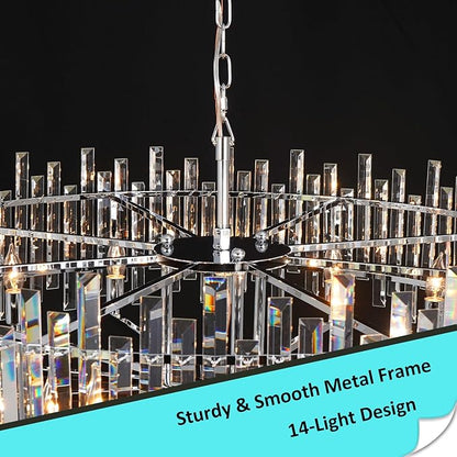 Modern Crystal Chandelier Chrome, 39.4" Large Round Dining Room Chandelier Luxury Top K9 Hanging Pendant Light Fixture for Living Room Bedroom Entryway