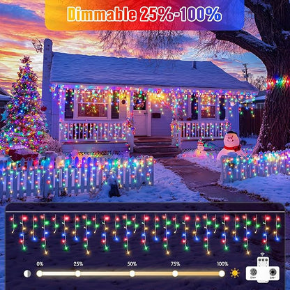 JMEXSUSS 400 LED 38.8Ft Icicle Christmas Lights with Remote - Outdoor Multicolor String Lights Plug in, 8 Mode for Outside Indoor House Yard Patio Eave Decorations