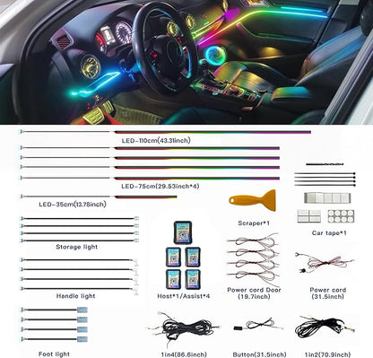 KENANEK Ambient Lighting Car Interior LED Strip Lights 18-in-1, 43.31inch Acrylic Dreamcolor Car Ambient Lighting Kit with Music Sync, APP Control, Interior LED Lighting for Cars SUVs Trucks