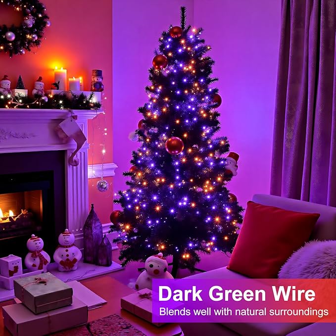 Orange and Purple String Lights, 66FT 200 LED Outdoor String Lights Waterproof with 8 Modes, Connectable Plug in Fairy Light for Outside Indoor Home Garden Patio Party Holiday Decorations