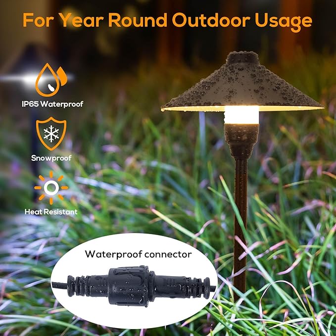 Low Voltage Pathway Lights with Timer, Plug in Landscape Path Lights 4H/6H/8H Timing, 3000K LED Landscape Lighting IP65 Waterproof ETL Listed, Set of 6 Lights Total 18W, Non-Hardwired