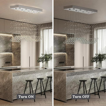 Finktonglan 39.4" Rectangular Crystal Chandelier for Kitchen Island, 8-Light Linear Island Pendant Light, GU10 Base (Bulbs Not Included), Height Adjustable Modern Dining Room Ceiling Light