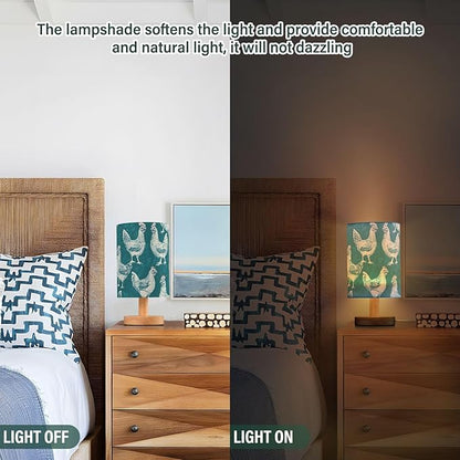 Bedside Table Lamp Chicken Animals Teal Nightstand Lamp with Wood Desk Lamps for Bedroom Living Room Nursery Office Home Decor