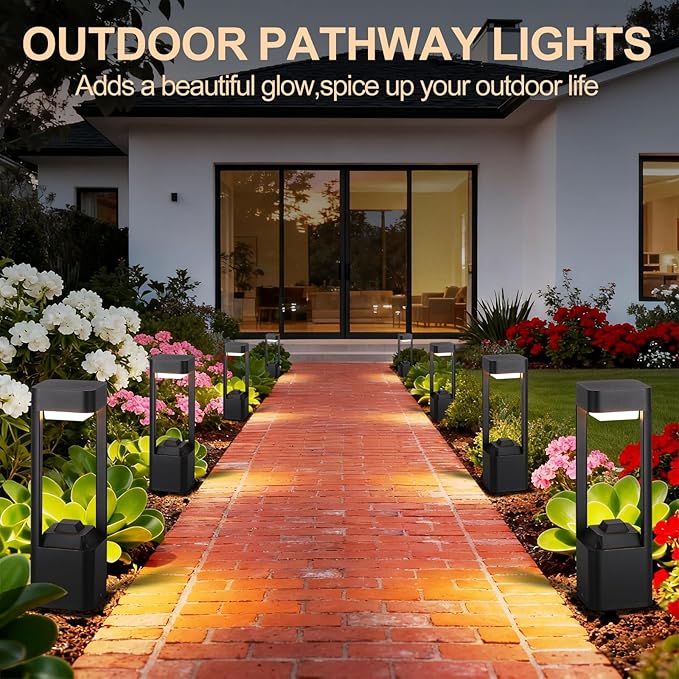 Outdoor Path Lighting Fixture 23.62In Outdoor Landscape Pathway Light Black Aluminum Modern Lawn Floor Light With 3000K LED Bollard Lighting Outside Housing Waterproof Post Lantern For Patio Entrance