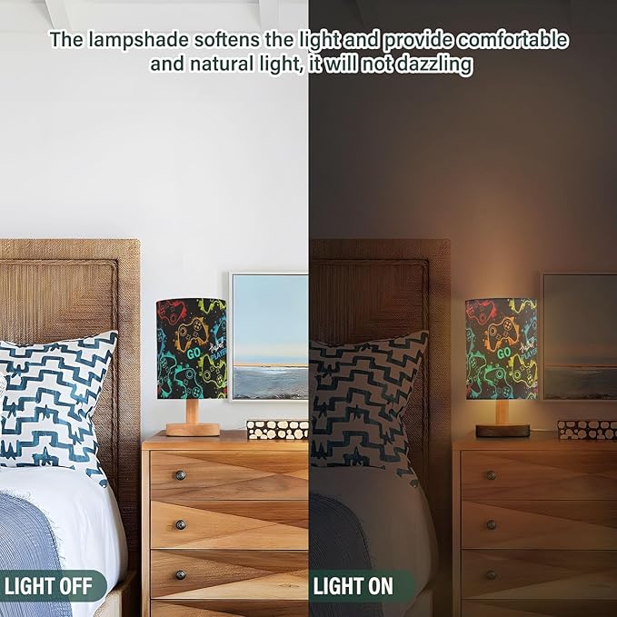 Bedside Table Lamp Video Game Nightstand Lamp with Wood Gaming Gamer Colorful Desk Lamps for Bedroom Living Room Nursery Office Home Decor