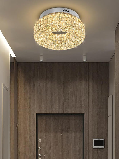 ykolupty 16" Crystal Chandeliers,Round Chandelier for Living Room Modern Flush Modern Crystal Ceiling Light Fixture for Foyer Bedrooms Dining Room Hallway Silver
