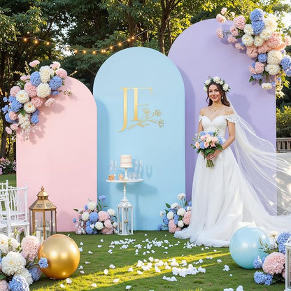 Set of 3 Arch Backdrop Covers(7.2ft, 6.6ft, 6ft) - Premium Stretchy Spandex Backdrop Arch Stand Cover for Baby Shower,Wedding,Party Decor Chiara Cover with Double-Sided Design(Pink Blue Lavender)