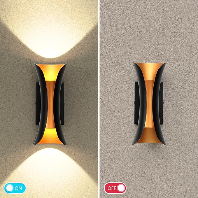 ziidoo Wall Sconce Modern Indoor Outdoor Lights,11.8 inch IP65 Black and Gold LED Patio Porch Front Door Light Fixture House Decor Wall Light for Porch Up and Down Stairs Hallway Living Room Bedroom