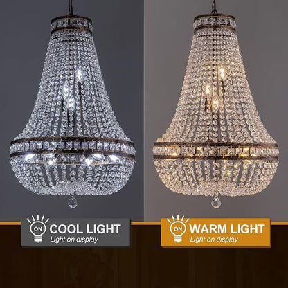 Wellmet Crystal Chandelier Light, 8 Lights French Empire Chandeliers Lighting Ceiling Fixture Hanging Pendant for Dining Living Room Foyer Kitchen Bedroom Entryway, 20''W (Bronze, 20)