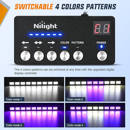 Nilight 162 LED Traffic Advisor Strobe Light Bar 2-in-1 Purple White Emergency Warning Hazard Lights with Controller 4 Switchable Color 36 Flash Pattern for Trucks Cars Tow Plow Construction Vehicles