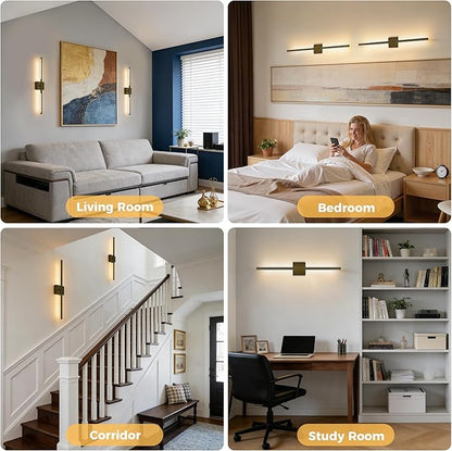 DORESshop Battery Operated Wall Sconces Set of 2, Dimmable Battery Wall Sconce with Remote Control, Black 350°Rotate Rechargeable Sconces, 29 Inch Wireless Wall Lights for Bedroom, Living Room