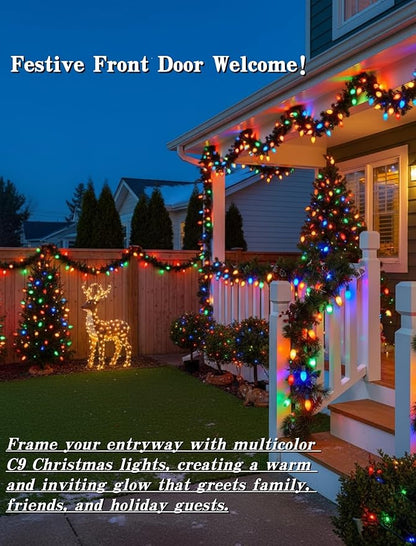 C9 LED Christmas Lights,25FT Vintage C9 Multicolor Christmas Lights Outdoor with 26 Colorful Ceramic LED Bulbs,Connectable Waterproof Light for Outdoor Christmas Decorations Tree Garden Gar