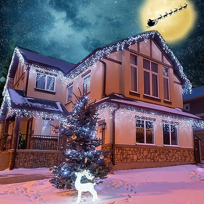 Joomer Christmas Icicle Lights - 66FT String Lights Outdoor Waterproof, 8 Modes Timer Connectable Plug-in String Light for Eaves, Roofs, Christmas Decorations (White+Blue, Non-Connectable)